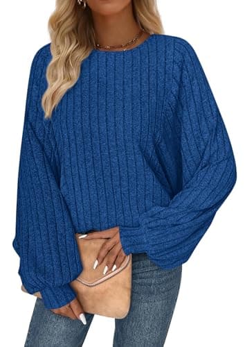 PRETTYGARDEN Womens Batwing Long Sleeve Shirts Fall Fashion 2026 Crewneck Tunic Tops Loose Fit Dressy Casual Lightweight Sweater (Blue, M) - Image 1