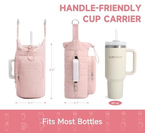 WOOMADA Water Bottle Holder Bag with Strap, 40/32 oz Crossbody Bag Gym Accessories, Sling Purses for Women（Pink） - Thumbnail 3