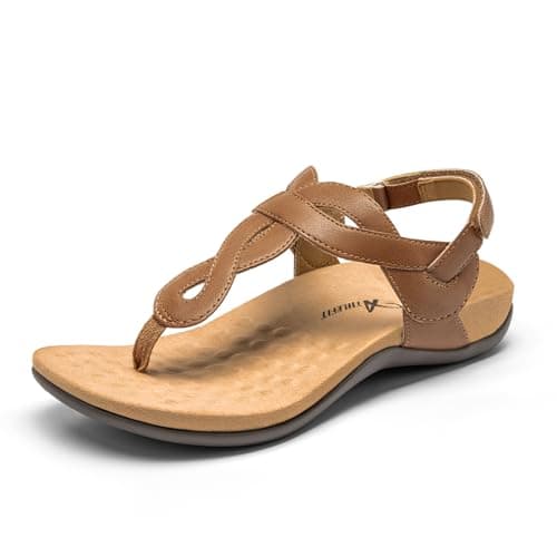 Athlefit Orthopedic Arch Support Flat Sandals for Women Comfortable Orthotic Casual Summer Tan Beach Thong Sandals Size 6.5,AD00632 - Image 1