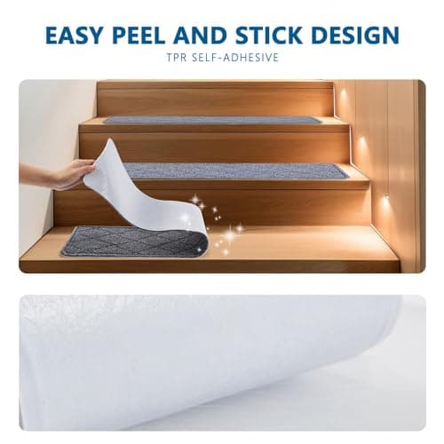 KOOTETA Stair Treads for Wooden Steps Indoor, 15 Pack 8" X 30" Non Slip Carpet Stair Treads with Reusable Adhesive for Kids Elders and Dogs, Surface Polyester TPR Backing Stair Runner Rugs, Dark Grey - Thumbnail 4
