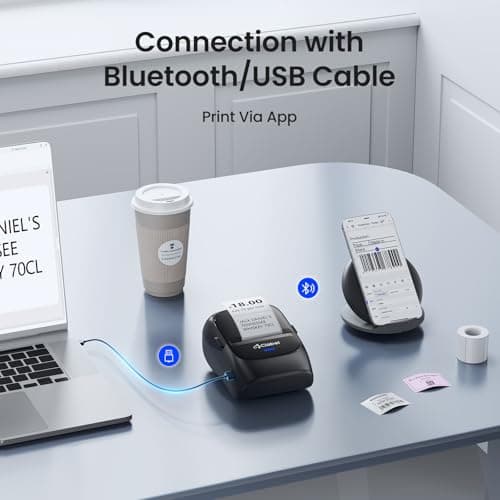 CLABEL 221B 2" Bluetooth Thermal Label Printer with 3 Label Rolls, Black - Thumbnail 4