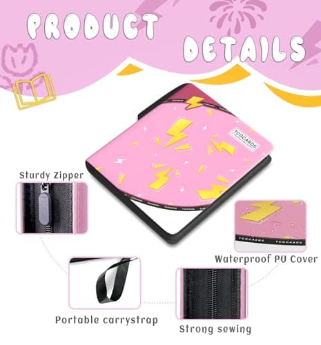 Trading Card Binder 4 Pocket,Card Binder 400 Pockets,Card Book Holder Cards with 50 Removable Sleeves,3-Ring Zip Design MTG/TCG/Sport Collectible Trading Card Albums Gifts for Boys and Girls (Pink) - Thumbnail 3
