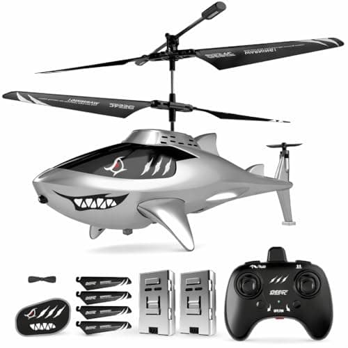 DEERC Remote Control Helicopter for Kids and Adults, RC Shark Helicopter with Altitude Hold, One Key Takeoff/Landing, LED Lights, 2 Batteries, 24 Min Flight Time, Indoor Flying Toy Gift - Image 1