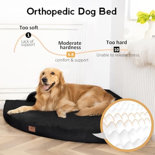 MEKIY Large Orthopedic Dog Bed with Sides Big Dog Beds with Removable Washable Cover Non-Slip Waterproof Pet Bed for Medium Large Dogs - Black L - Thumbnail 2