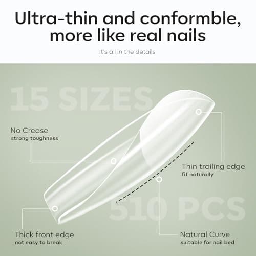 modelones X Nail Gel Kit, Fake Nails Long Coffin, 9-in-One Glue Prep Dehydrator & Portable Mini U V Light Acrylic Clipper, 500Pcs Coffin Tips for Extension Kit DIY Salon Home Gifts for Women - Thumbnail 6