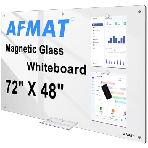 AFMAT Magnetic Glass Dry Erase Board, 72" x 48" Glass Wall Mounted White Board, 4mm Tempered Glass w/Strong Magnetic Surface, Large Frameless Whiteboard for Office, Home, School