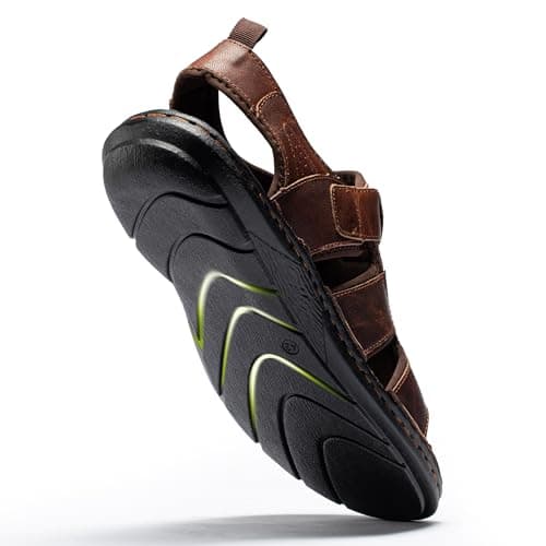 ArcBrothers Men's Premium Leather Sandals - Classic Roman Style Open Toe Sandals - Cushioned Heel, Non-Slip & Sturdy Support - Thumbnail 6