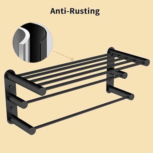 YUMORE 24-Inch Towel Rack, Towel Holder Shelf with 2 Towel Bar Towel Storage Organizer for Bathroom & Lavatory Wall Mounted (Matte Black) - Thumbnail 6
