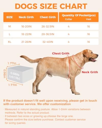 LISPOO Weighted Dog Vest & Collar Set with Pockets, Includes 4 Removable 0.88 lb Weight Blocks, Dog Training Gear for Exercise Walking & Conditioning, Muscle Building with Medium & Large Dogs (M) - Thumbnail 2