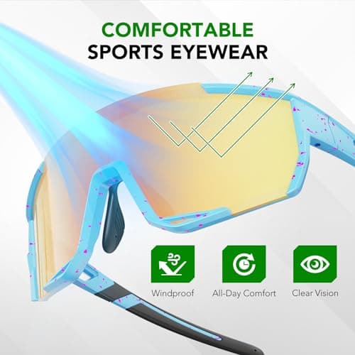 LANSWEE Polarized Sunglasses for Men, Sport Sunglasses Men,UV400 Protection for Running Fishing Driving Baseball Cycling，Blue Colorful/Red - Thumbnail 4