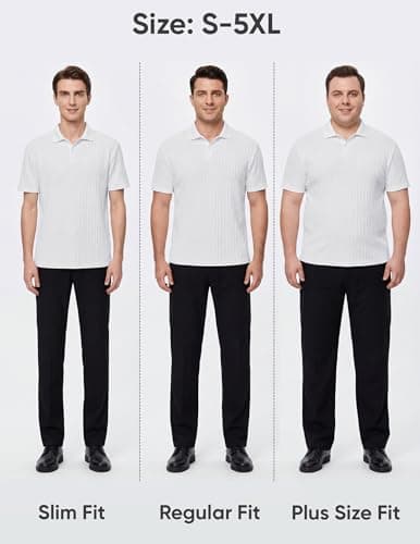 JMIERR Mens Polo Shirt Short Sleeve Casual Beach White Button Up Vacation Knit Shirt Texture, M - Thumbnail 6