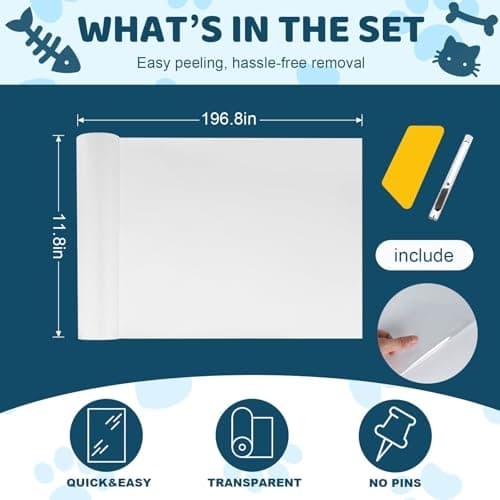 Cat Scratch Furniture Protector, Cat Scratching Mat, Trimmable Self-Adhesive Cats Claws Scratch Pads, DIY Carpet Mat Replacement for Cats Tree, Cats Wall Shelves (Transparent, 12x196.8in) - Thumbnail 2