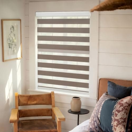 GHV Corded Zebra Blinds for Windows Room Darkening Blinds Dual Layer Privacy for Home and Office (Coffee, 37 in(W) x 72 in(H)) - Image 1