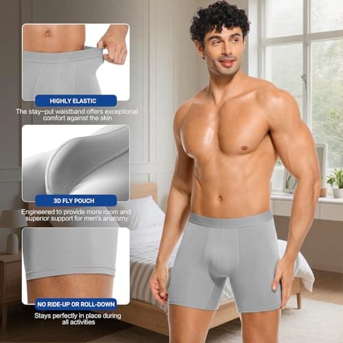 MEETYOO Men's Underwear Boxer Briefs Pack, Moisture-Wicking Underwear for Men Breathable No Ride Up Boxers - Thumbnail 3