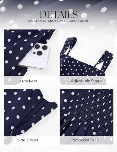 Belle Poque Fit and Flare Dress for Women Mini Short Polka Dot Dress Square Neck Sleeveless Navy Blue Sundresses L - Thumbnail 5