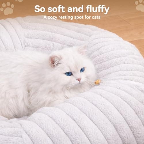 Dogpals Ultra-Soft Cat Tunnel Bed - Soft Washable Cushion, Peekaboo Hideaway Cave for Indoor Cats, Kittens, Puppies, and Rabbits - Deluxe Upgraded with Luxurious Striped Hare-Feel Fabric (White) - Thumbnail 3