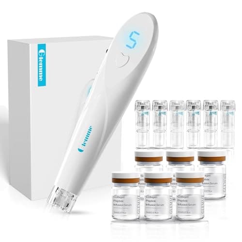 Micro Infusion System for Face & Neck Skin Care Dermabrasion Microneedling Derma Stamp 0.25mm with Peptides & Hyaluronic Acid Microneedling Serum - 6 Weeks Supply - Image 1