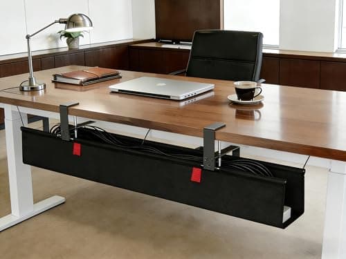 AHOMO,Under Desk Cable Management,No Drill 36",cord organizer,with Silicone Pads (No Scratch!)16 Cable Ties,Washable PE Honeycomb Base,Clamp/Screw Mount-Fits Any Desk 0-2.1",No Stinky Cardboard! Black - Image 1