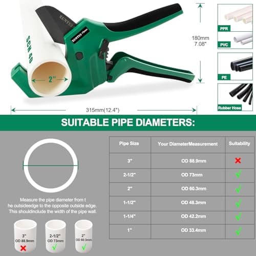 XUNTUI 75mm PVC Pipe Cutter, Ratchet Pipe Cutter, Dark Green - Thumbnail 2
