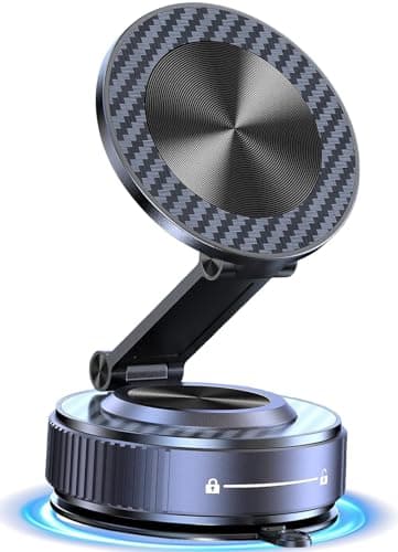 Ainid Magnetic Car Phone Holder for Magsafe[105+LBS & 3800gf Magnetic], Alloy 360° Folding Car Mount with Ultra Stable Suction Cup, Phone Holder Mount for Car/Mirror/Kitchen/Gym for iPhone & Android
