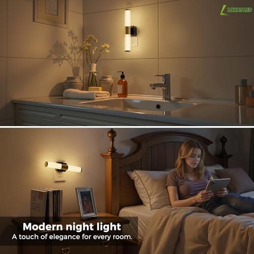 L LOHAS LED Rotating Night Light, Night Lights Plug into Wall, Auto Nightlight Dimmable 100LM, Light Sensor, 3000K Soft Light, LED Acrylic Nightlight Plug in for Bedroom Bathroom Hallway Kitchen,2Pack - Thumbnail 4