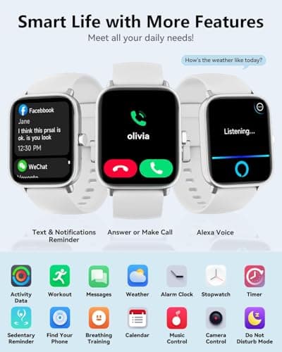 Smart Watches for Women/Men, Smart Watch for Android Phones and iPhone Compatible, Alexa Built-in, 1.8" Fitness Watches for Women, IP68 Waterproof /Bluetooth Call, Heart Rate/Sleep Monitor, White - Thumbnail 5