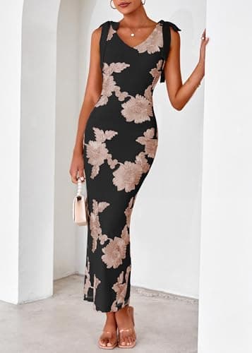 Lazysmile Womens Floral Embroidered Maxi Dress Sleeveless V Neck Tie Strap Ribbon Flower Mesh Party Cocktail Dresses - Thumbnail 5