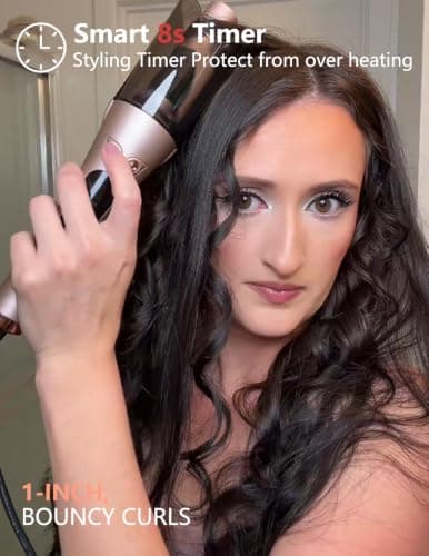 LANDOT Automatic Curling Iron 1 Inch - Anti-Tangle Self Rotating Curling Wand, Ceramic Tourmaline Hair Curler, Adjustable Temp, Dual Voltage Travel Styler, Rose Gold - Thumbnail 4
