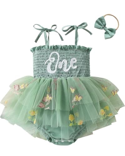 ChuYuKu Baby Girl First Birthday Outfit Sleeveless Tulle Princess Dress 1st Birthday Gift Party Wedding Clothes Green
