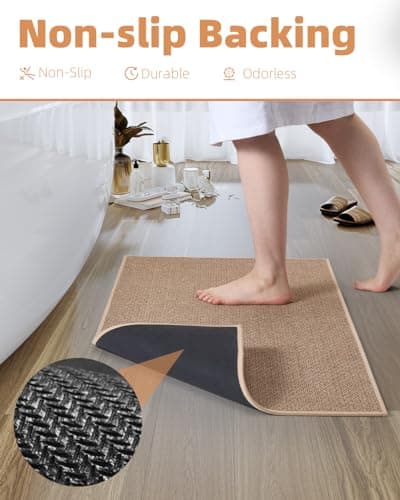 PADOOR Non-Slip Bath Mat With Rubber-Backing, Braided Absorbent Machine Washable Thin Rug, Quick Dry, Fits Under Door, for Bathroom Floor, 20''x32'' Beige - Thumbnail 4