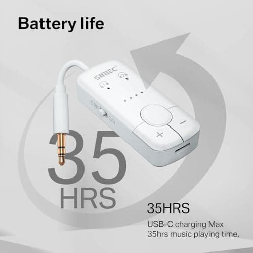 Sunitec Bluetooth 5.3 Transmitter for Airplane Connect 2 Headphones or Earphone: Wireless Plane Adaptor with 3.5mm AUX Audio Jack for Flight Airline Travel Gym - Support aptX HD Adaptive 35Hrs Lasting - Thumbnail 6