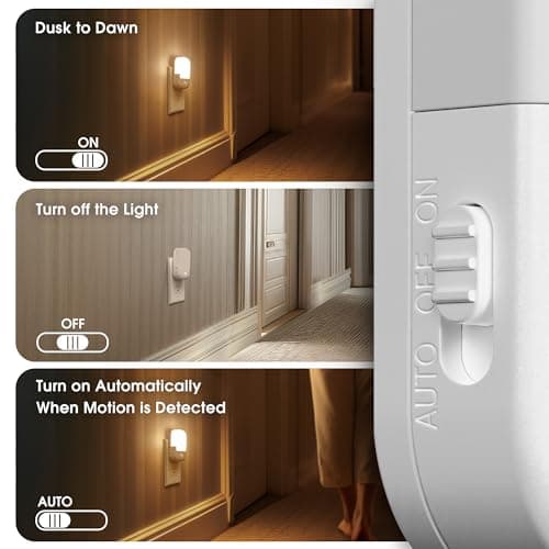 Briignite Motion Sensor Night Light, Plug in, Dusk to Dawn, Adjustable Brightness Led Night Lights Soft White, 1W, Bedroom, Kids Room, Bathroom, Stair - Thumbnail 4