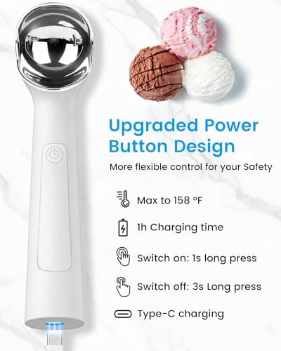 Heated Ice Cream Scoop Rechargeable, Heating Electric Ice Cream Scooper with LED Display, 158°F Warming Spoon for Hard Icecream - Thumbnail 3