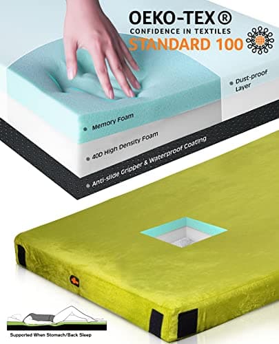 GAIALOOP 3 Inch Memory Foam Camping Mattress, Dual Layer Thick Sleeping Camp Pad for Car Tent Cot, Roll-Up Portable Glamping Floor Bed for Guests Sleepover[Queen: 80 * 60 * 3"] - Thumbnail 2