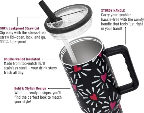 DLOCCOLD 40 oz Tumbler with Handle & Flip Straw, Car Cup Holder Friendly, Leak Resistant Water Bottle, Reusable Insulated Modern Stainless Steel Tumbler, Gifts for Women & Men, Pink Sugar - Thumbnail 2