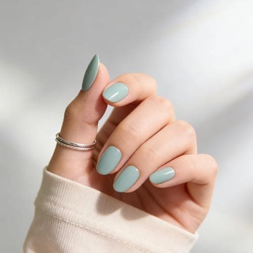 Medium Almond Press On Nails Light Blue Green, Soft Gel Reusable Fake Nails Kit with Nail Glue, 30 Pieces 15 Sizes Durable Stick On False Nails for Women Gift - Thumbnail 4