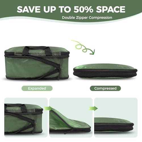8-Piece Compression Packing Cubes for Travel, Trendy Luggage Organizer Set for Young Travelers, Space Saving for Carry-On, Suitcase, Vacation & Weekend Trips - Avocado Green - Thumbnail 3