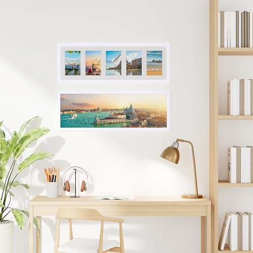 decorUhome 8x24 Picture Frames Collage Wall Decor, Display 5Pcs 4x6 Photos with Mat or 1Pcs 8x24 Unmatted, 5 4x6 Collage Picture Frames for Wall Mounting, White - Thumbnail 5