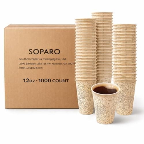 SOPARO 12oz Paper Coffee Cups, 1000-Count Bulk, Commercial Grade for Coffee Shops, Restaurants & Cafes, Leak Resistant, (1000, stock pattern, 12OZ) - Image 1