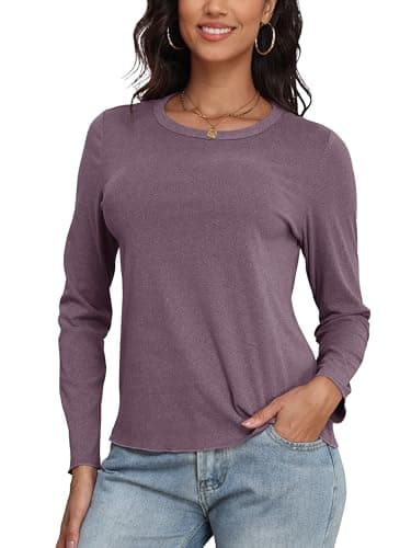 COCOMARTS Womens Long Sleeve Crewneck Knit Basic Tops Loose Casual Shirt 2025 Fall Winter Outdoor Thermal Undershirts Purple X-Large - Image 1