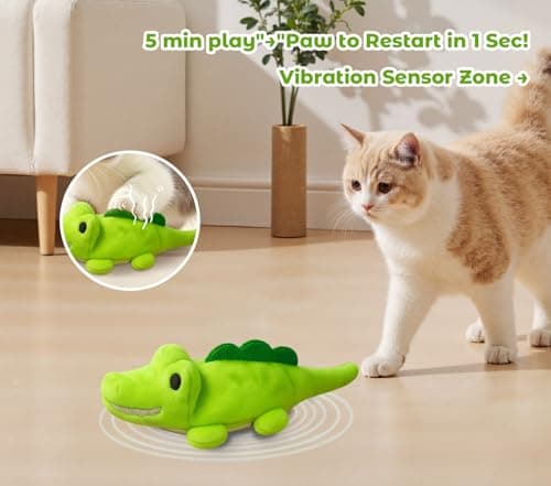 ZeLing HTL Interactive Cat Toys for Indoor Cats – Auto Moving Alligator with 360° Random Movement & Tail Wagging, Rechargeable Cat Exercise Toy with Catnip, Self-Play Fun for Bored Adult Cats-Green - Thumbnail 3