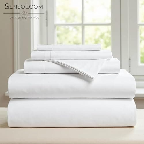 SensoLoom 100% Cotton Sheet Set – Crisp Sateen Weave, Breathable & Fade-Resistant – Soft, Cool Sheets for Hot Sleepers – Twin/Queen/King - Thumbnail 5