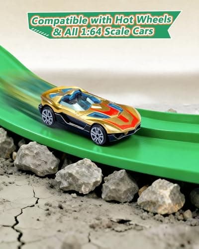 FITNOVO Flexible Race Track for Kids – 15 Ft Roll-Up Car Track with Suction Cups, Fits 1:64 Diecast Cars, Portable Bendable Track Toys for Boys Girls Ages 3+, Green - Thumbnail 3