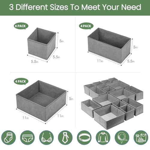 Criusia Drawer Organizer Clothes,16 Pack Underwear Drawer Organizers, Foldable Closet Organizers and Storage Dresser Drawer Dividers Clothing Organizer for Clothes, Socks, Scarves, Bra, Ties (Grey) - Thumbnail 3