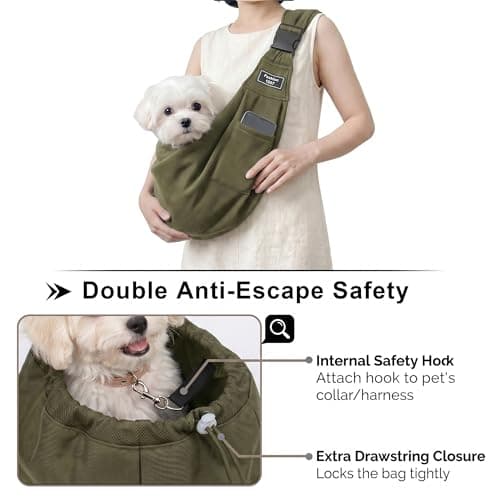 Adjustable Dog Carrier Sling, Hands-Free Pet Shoulder Bag for Small Dogs and Cats, Puppy Carrier Purse for Pet, Travel Safety Essentials (Army Green) - Thumbnail 6