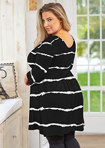 AusLook Plus Size Tunic Tops To 3/4 Sleeve White Stripe 3X Crewneck Clothes Clothing Flowy Blouse Dress Babydoll Summer Fall Winter Maternity Shirts - Thumbnail 5
