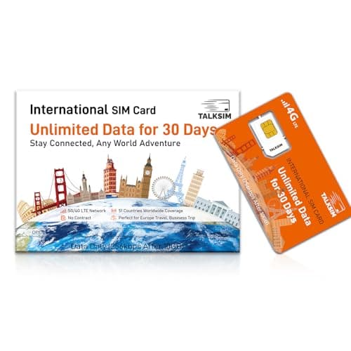 International Unlimited Data SIM Card 30 Days, 5G 4G LTE High Speed 10GB Data (After 256Kbps) for 51 Countries USA,UK,Europe,Asia,Oceania, for Unlocked WiFi Hotspot, Phones and Tablet–No Contract