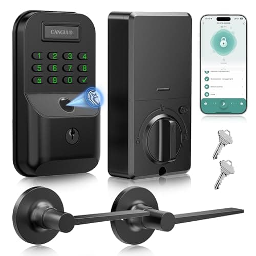 Smart Keyless Entry Door Lock - Biometric Door Lock with 2 Lever Handles, Physical-Button Keypad Deadbolt with Fingerprint, Digital Smart Locks for Front Door, Auto Lock, APP Control, Easy to Install