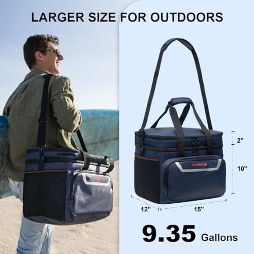 EVERFUN Large Soft Cooler Bag Insulated Cooler 48 Can Dual Compartments Collapsible Waterproof Leak-Proof for Camping Travel Beach Picnic, Navy - Thumbnail 3