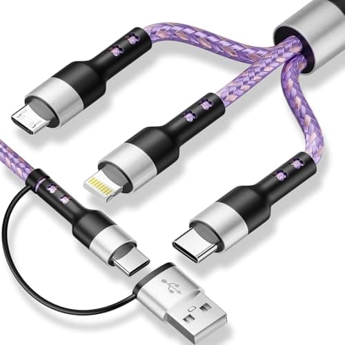 Travel Essentials, 3 in 2 Multi Charging Cable USB C Charger for iPhone 17, Multi Charger Cord with Type C/Lightning/Micro USB, Compatible for iPhone 17 to 11, Android, Galaxy, iPad, Data Sync, 5 FT